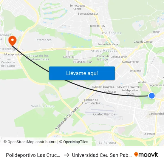 Polideportivo Las Cruces to Universidad Ceu San Pablo map