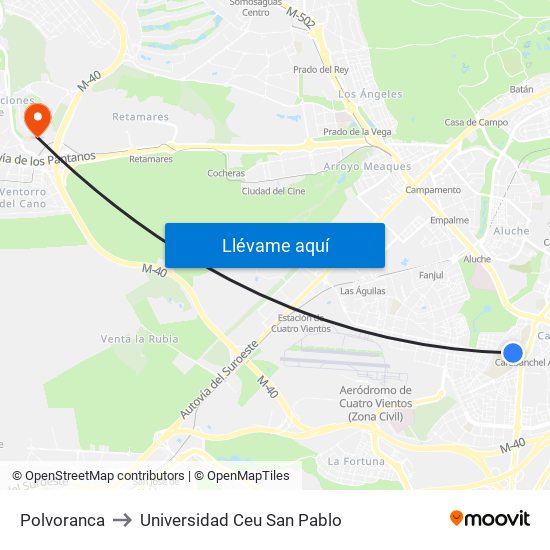 Polvoranca to Universidad Ceu San Pablo map