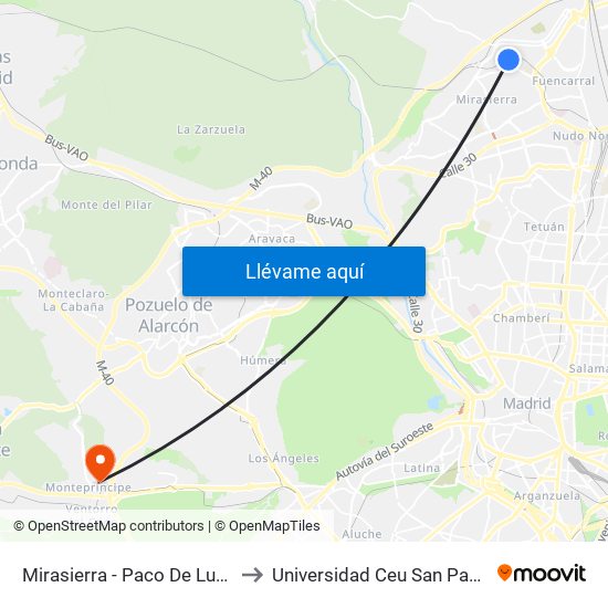 Mirasierra - Paco De Lucía to Universidad Ceu San Pablo map