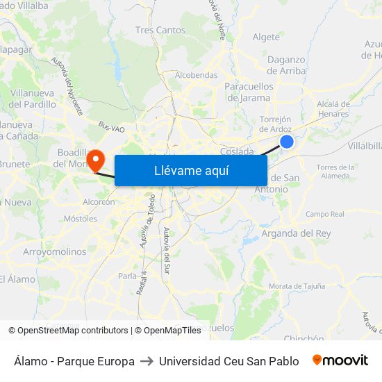 Álamo - Parque Europa to Universidad Ceu San Pablo map