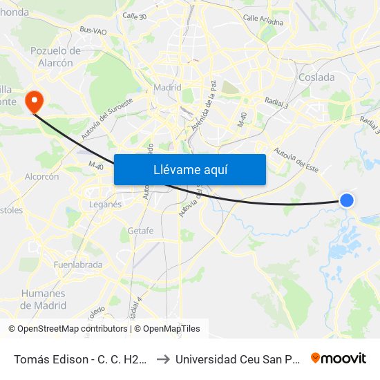 Tomás Edison - C. C. H2ocio to Universidad Ceu San Pablo map
