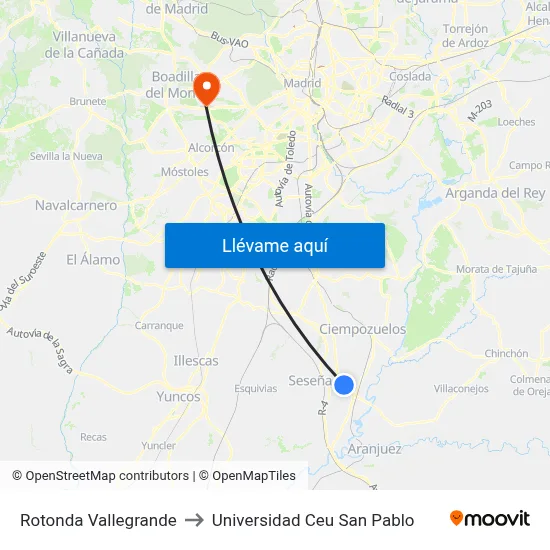 Rotonda Vallegrande to Universidad Ceu San Pablo map