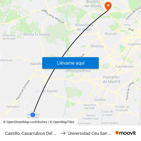 Castillo, Casarrubios Del Monte to Universidad Ceu San Pablo map