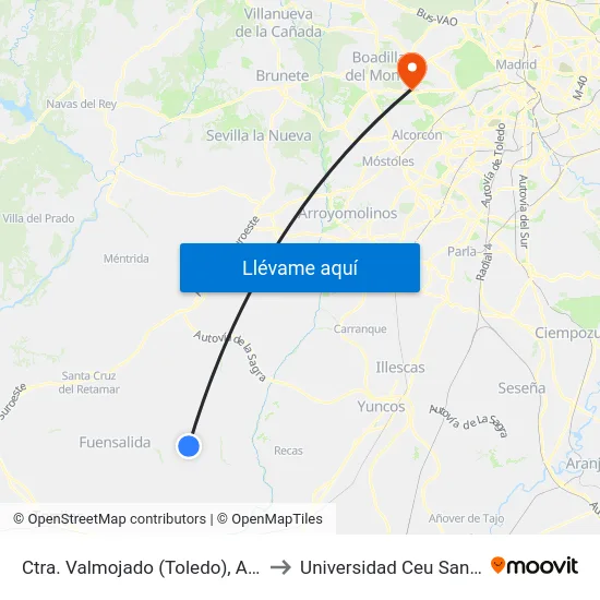 Ctra. Valmojado (Toledo), Arcicóllar to Universidad Ceu San Pablo map