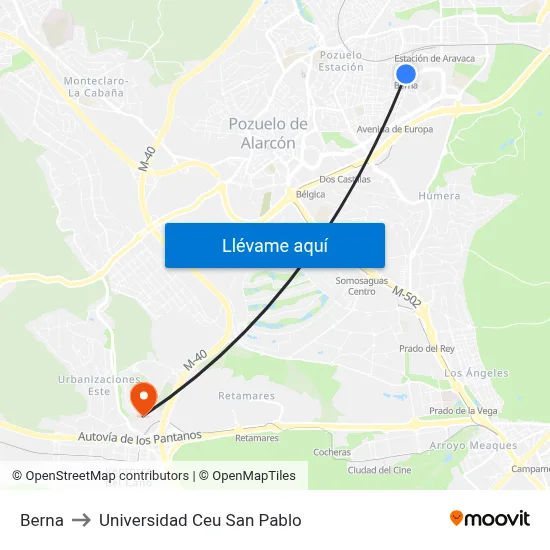 Berna to Universidad Ceu San Pablo map