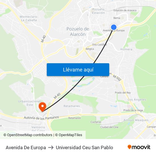 Avenida De Europa to Universidad Ceu San Pablo map
