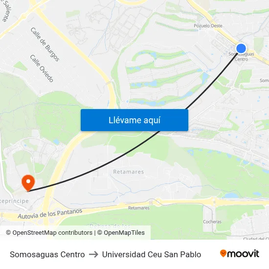 Somosaguas Centro to Universidad Ceu San Pablo map