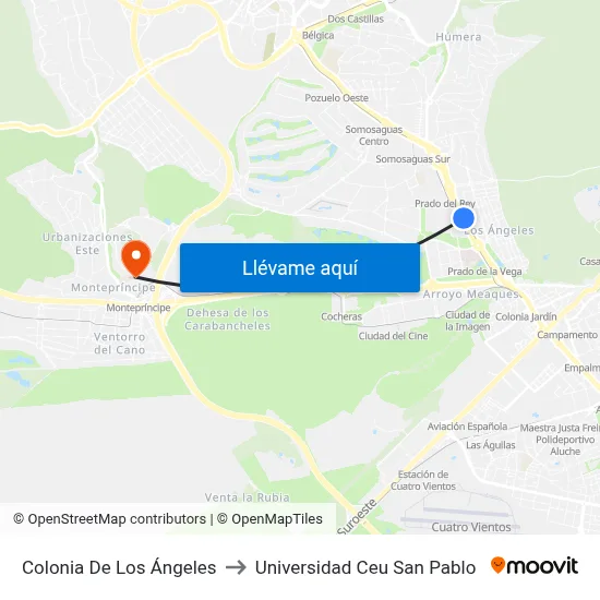 Colonia De Los Ángeles to Universidad Ceu San Pablo map