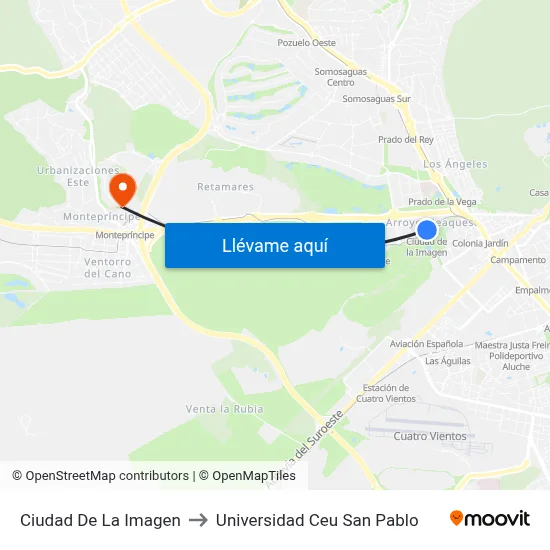 Ciudad De La Imagen to Universidad Ceu San Pablo map