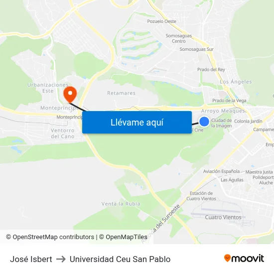 José Isbert to Universidad Ceu San Pablo map