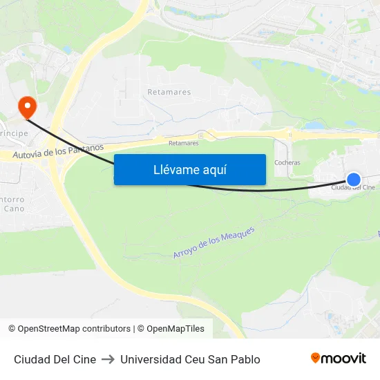 Ciudad Del Cine to Universidad Ceu San Pablo map