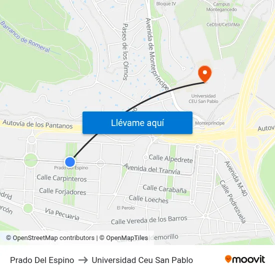 Prado Del Espino to Universidad Ceu San Pablo map