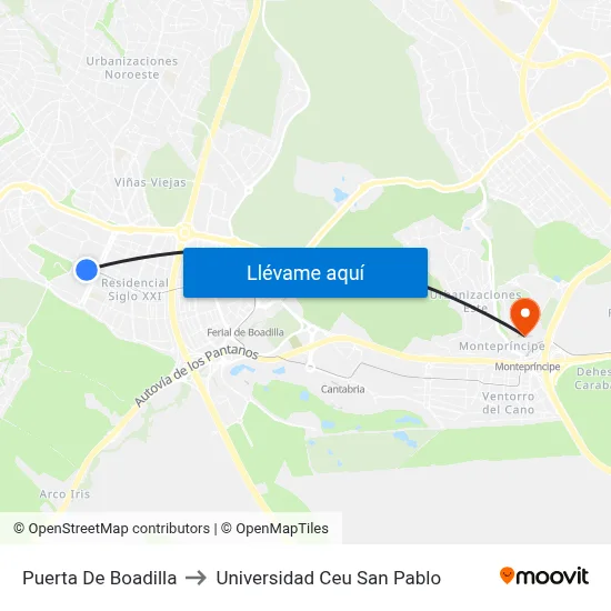 Puerta De Boadilla to Universidad Ceu San Pablo map