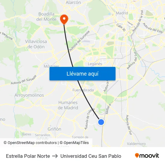 Estrella Polar Norte to Universidad Ceu San Pablo map
