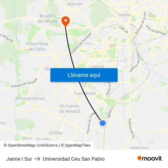 Jaime I Sur to Universidad Ceu San Pablo map