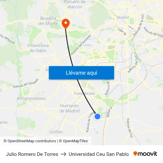 Julio Romero De Torres to Universidad Ceu San Pablo map