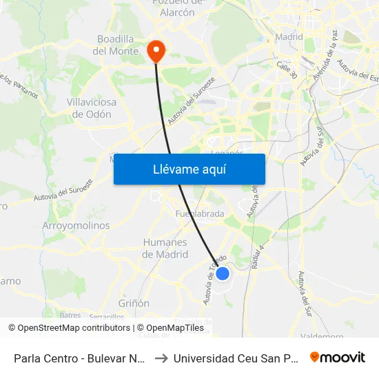 Parla Centro - Bulevar Norte to Universidad Ceu San Pablo map