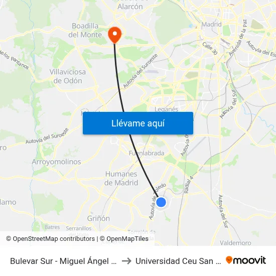 Bulevar Sur - Miguel Ángel Blanco to Universidad Ceu San Pablo map