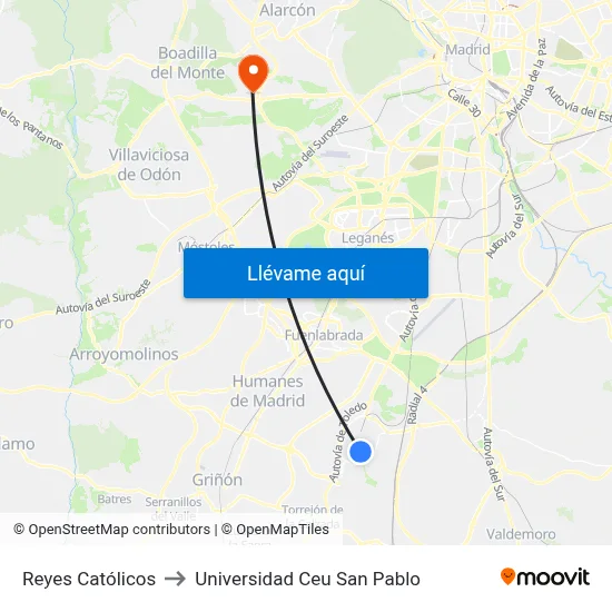 Reyes Católicos to Universidad Ceu San Pablo map
