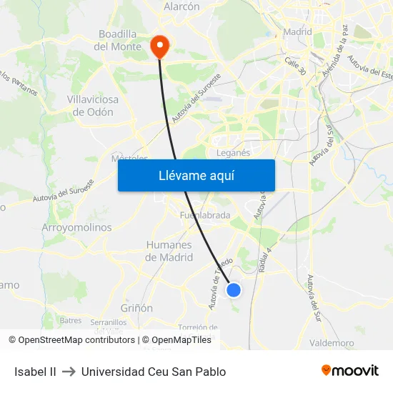Isabel II to Universidad Ceu San Pablo map