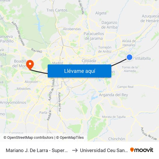 Mariano J. De Larra - Supermercado to Universidad Ceu San Pablo map