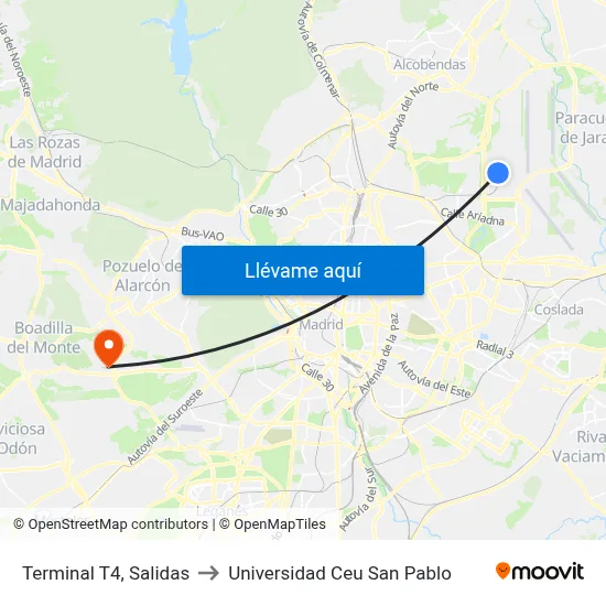 Terminal T4, Salidas to Universidad Ceu San Pablo map