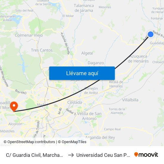 C/ Guardia Civil, Marchamalo to Universidad Ceu San Pablo map