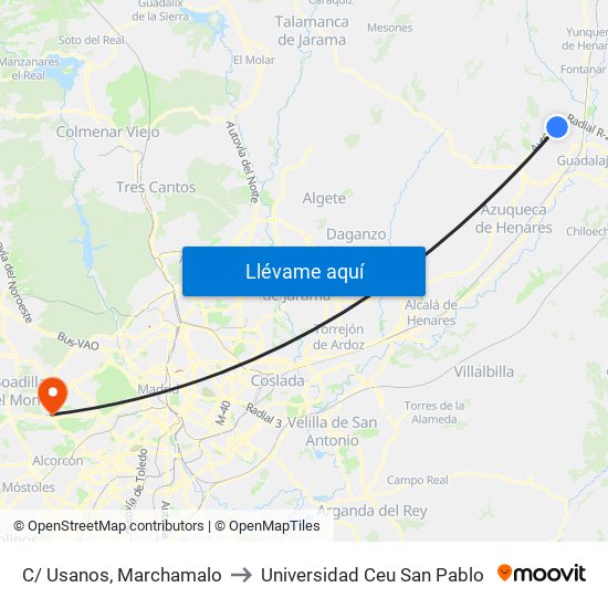 C/ Usanos, Marchamalo to Universidad Ceu San Pablo map