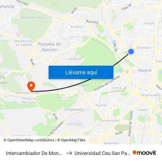 Intercambiador De Moncloa to Universidad Ceu San Pablo map