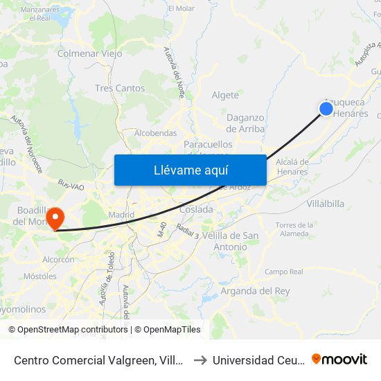 Centro Comercial Valgreen, Villanueva De La Torre to Universidad Ceu San Pablo map