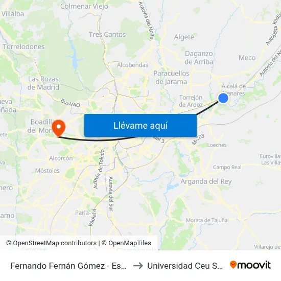 Fernando Fernán Gómez - Est. La Garena to Universidad Ceu San Pablo map