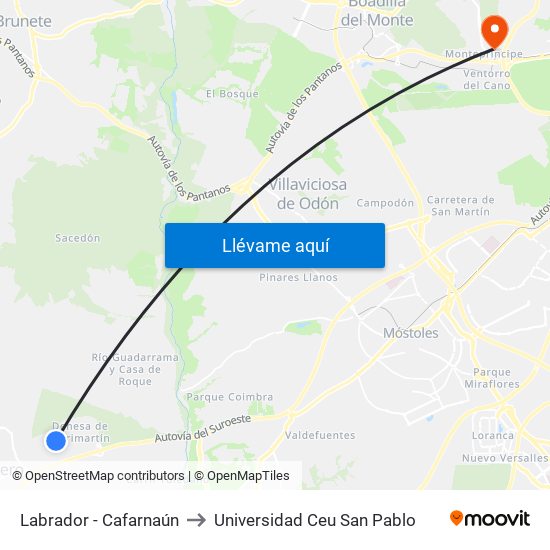 Labrador - Cafarnaún to Universidad Ceu San Pablo map