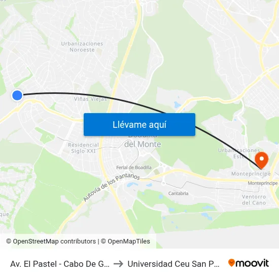 Av. El Pastel - Cabo De Gata to Universidad Ceu San Pablo map