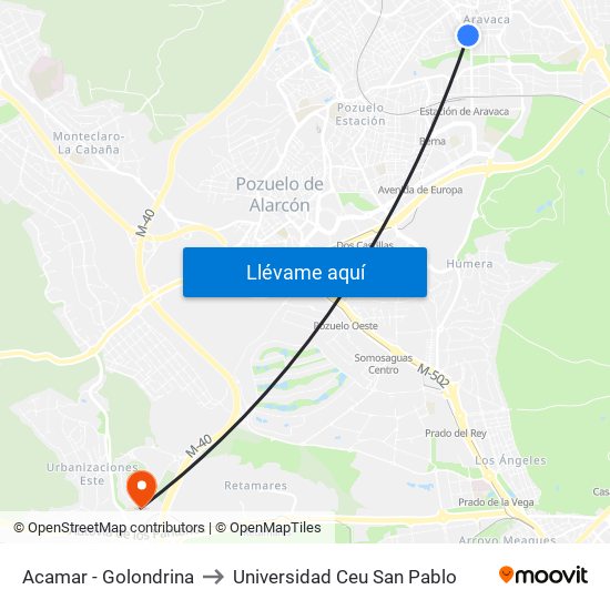 Acamar - Golondrina to Universidad Ceu San Pablo map