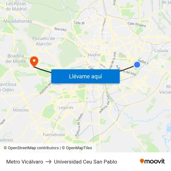 Metro Vicálvaro to Universidad Ceu San Pablo map