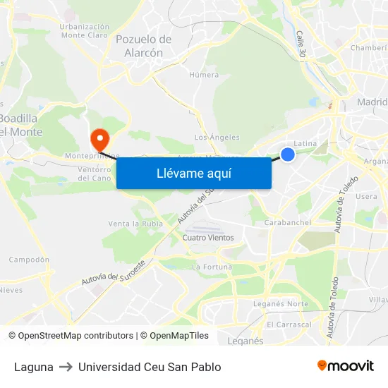 Laguna to Universidad Ceu San Pablo map