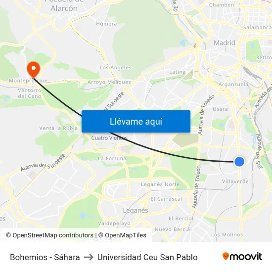 Bohemios - Sáhara to Universidad Ceu San Pablo map