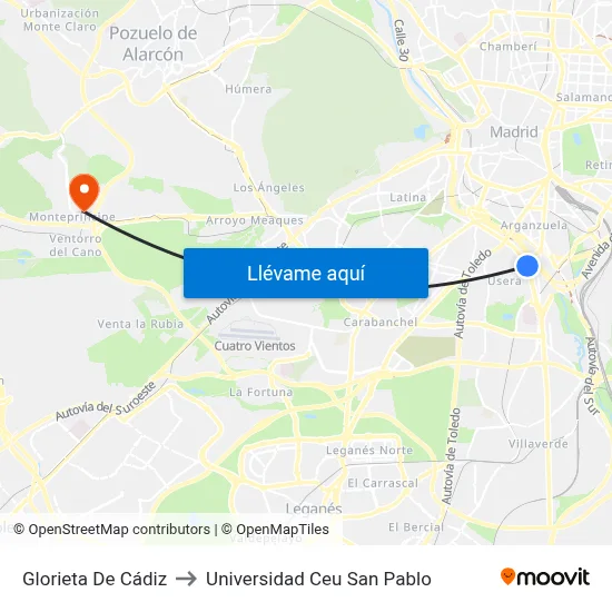 Glorieta De Cádiz to Universidad Ceu San Pablo map