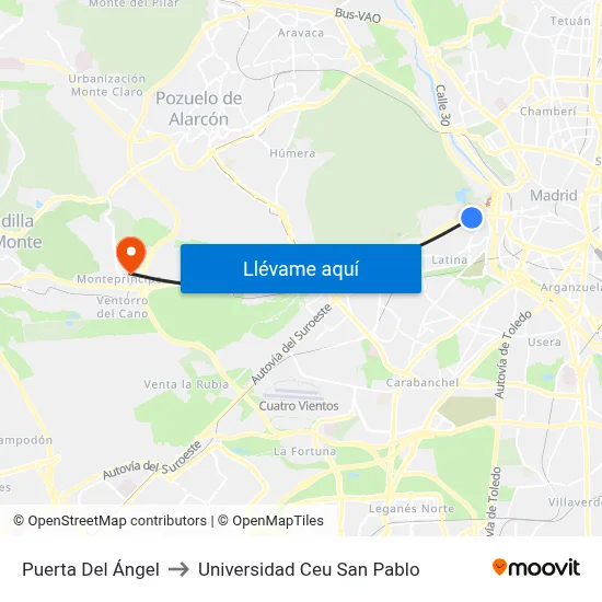 Puerta Del Ángel to Universidad Ceu San Pablo map