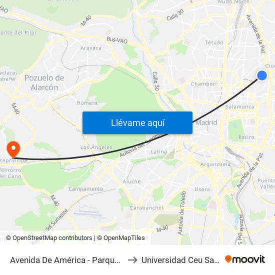 Avenida De América - Parque Avenidas to Universidad Ceu San Pablo map
