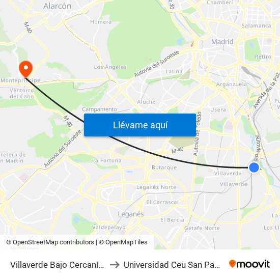 Villaverde Bajo Cercanías to Universidad Ceu San Pablo map