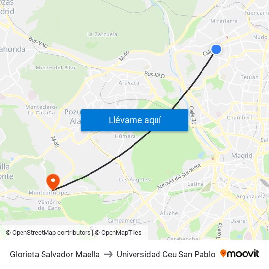 Glorieta Salvador Maella to Universidad Ceu San Pablo map