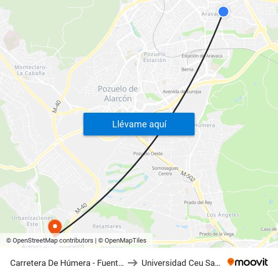 Carretera De Húmera - Fuente Del Rey to Universidad Ceu San Pablo map