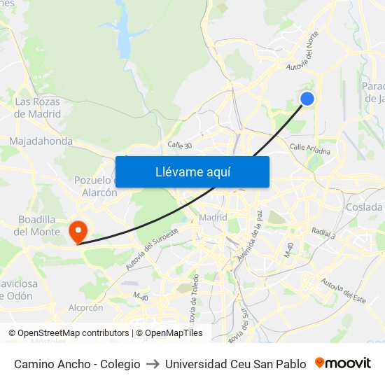 Camino Ancho - Colegio to Universidad Ceu San Pablo map