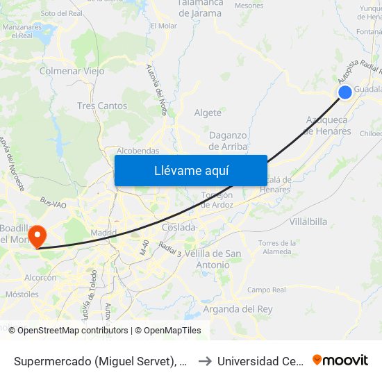 Supermercado (Miguel Servet), Cabanillas Del Campo to Universidad Ceu San Pablo map