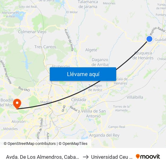 Avda. De Los Almendros, Cabanillas Del Campo to Universidad Ceu San Pablo map
