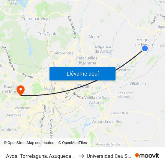 Avda. Torrelaguna, Azuqueca De Henares to Universidad Ceu San Pablo map