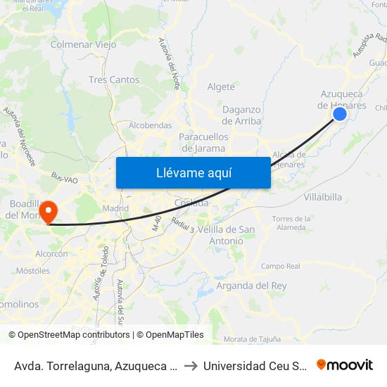 Avda. Torrelaguna, Azuqueca De Henares to Universidad Ceu San Pablo map