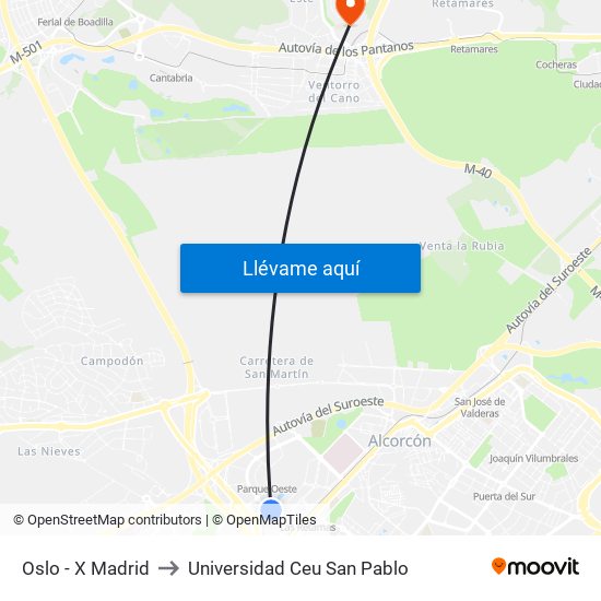 Oslo - X Madrid to Universidad Ceu San Pablo map