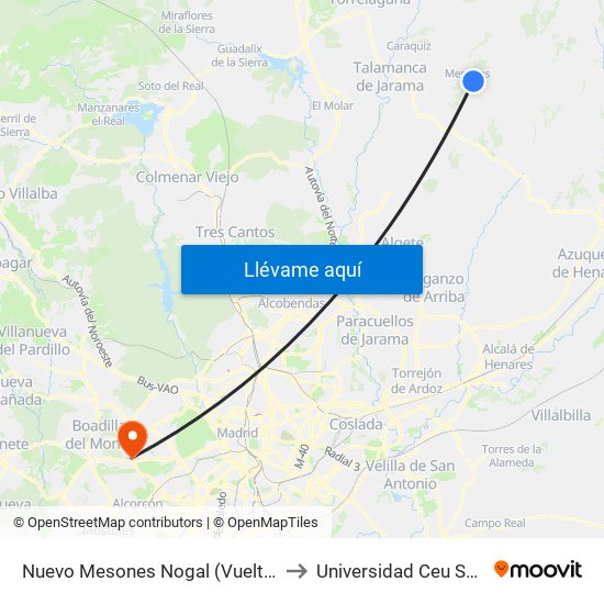 Nuevo Mesones Nogal (Vuelta), El Casar to Universidad Ceu San Pablo map
